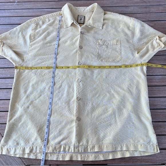 Jamaica Jaxx 100% Silk Jacquard Palm Frond Hawaiian Shirt Yellow XXL Banana Leaf - Picture 9 of 13